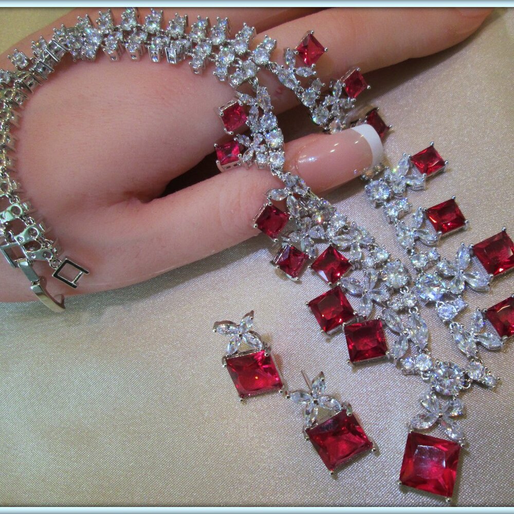 Ruby Gemstone Squar Cut Ladies Delicate Necklace … - image 4